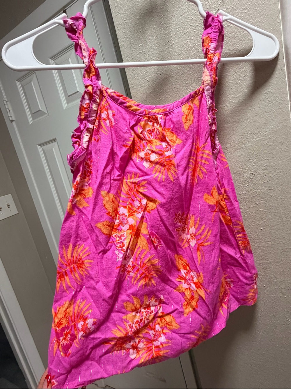 Place Bright Pink Floral Camisole with Orange Accents